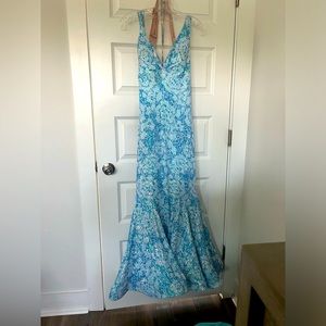 Jonathan Kayne mermaid mesh tail prom dress